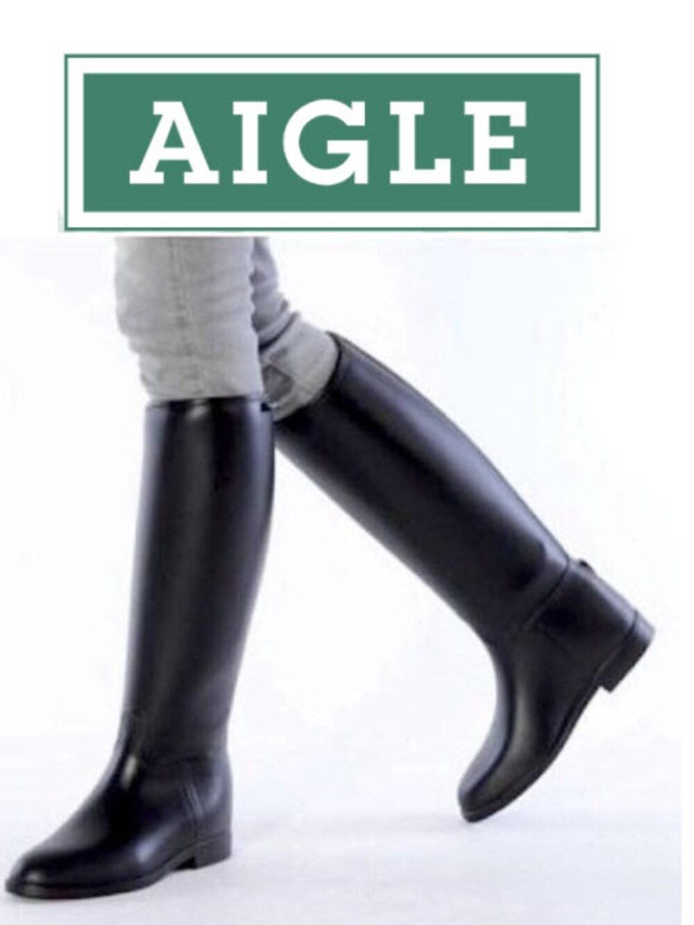 AIGLE Start Slush Tall Rain Boots Black Waterproof Riding Boots EU40 9US